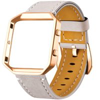 Dizywiee for Fitbit Blaze Leather Bands with Metal Frame, Classic Genuine Leather Wristband for Fitbit Blaze Replacement Fitness Strap Women Men