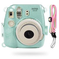 Katia Glitter Case Compatible for Fujifilm Instax Mini 9 / Mini 8 Instant Film Camera with Rainbow Strap (Ice Blue)