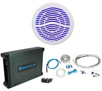 Rockville MS12LW 12" 2800w White Marine/Boat 10" LED Free Air Subwoofer+Mono Amp+Wire Kit