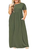 Nemidor Women Short Sleeve Loose Plain Casual Plus Size Long Maxi Dress with Pockets (Green, 24W)