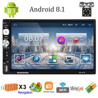 Double Din Android 8.1 Car Stereo Receiver,7" Touch Screen Car Radio Receiver Head Unit, Support Bluetooth AM/RDS/FM Dual Mirror Link, GPS Navigation WiFi Autoradio+8 LED Lights Backup Camera