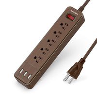 SUPERDANNY USB Surge Protector Power Strip Mountable Extension Cord Fire Proof Multiple Protection 5 Outlet 3 USB Port with Hook & Loop Fastener for iPhone iPad PC Home Office Travel Brown