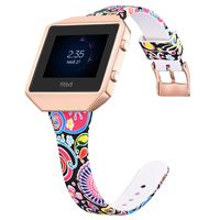 Aiseve Slim Floral Bands Compatible with Fitbit Blaze,Thin Tapered Silicone Print Pattern Wristband Rose Gold for Fitbit Blaze Small Large Women Men