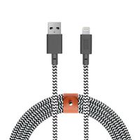 Native Union Belt Cable XL - 10ft Ultra-Strong Reinforced [Apple MFi Certified] Durable Lightning to USB Charging Cable with Leather Strap for iPhone/iPad (Zebra)