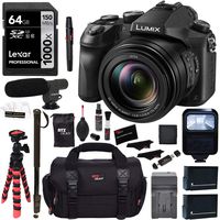 Panasonic LUMIX DMC-FZ2500 Digital Camera 4K Video, Polaroid 64GB Memory Card, Microphone, Monopod, Flash, Ritz Gear Case, 2 Batteries, Charger, Ritz Gear Tripod, Cleaning Kit and Accessory Bundle