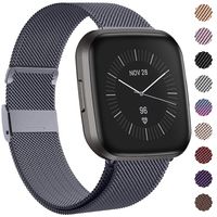 QIBOX Bands Compatible with Fitbit Versa 2 / Versa/Versa Lite Edition, Stainless Steel Metal Band Replacement Sport Bracelet Wristbands Strap Accessories with Magnet Lock Women Men