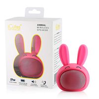 HUGMO Pink Bunny Compact Bluetooth Portable Speaker, USB Rechargeable Battery, Built-in Microphone
