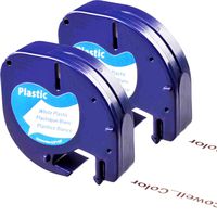 2XCompatible Dymo LetraTag 91331 S0721660 Black on White 12mm x 13inch Plastic Label Tapes for Dymo LetraTag LT-100H, LT-100T, LT-110T, QX 50, XR, XM, 2000, Plus Label Makers 91221 91201(2)