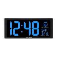 AcuRite 75152M Oversized Blue LED Clock with Indoor Temperature, Date and Fold-Out Stand, 14.5-Inch