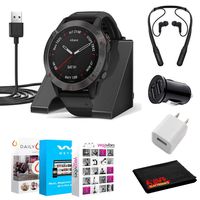 Garmin Fenix 6 Multisport GPS Smartwatch (47mm, Sapphire, Carbon Gray DLC/Black Band) with Charging Stand, Fitness Suite, Bluetooth Earbuds and More