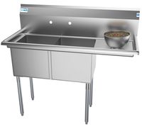 KoolMore 2 Compartment Stainless Steel NSF Commercial Kitchen Prep & Utility Sink with Drainboard - Bowl Size 15" x 15" x 12", Silver
