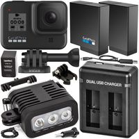 GoPro HERO8 (Hero 8) Action Camera (Black) with Starter Accessory Bundle - Includes: Spare/Replacement Battery (1700mAh), Dual USB Battery Charger & Rechargeable Underwater LED Light