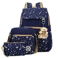 ZOUYO Girls' Canvas Backpack Set 3 Pieces Patterned Bookbag Laptop School Backpack (Black)