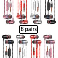 V1 Earphones Headphones, Powerful Bass Driven Sound, 12mm Large Drivers, Ergonomic Design with Remote Control and Microphone (Black+Silver+Pink+Red 8pcs)