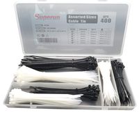 Superun Cable Tie Kit - 400 Piece Assorted Zip Tie 4 inch, 6 inch, 8 inch Mix Pack in Black & White in Divided Box