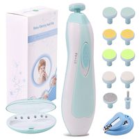 Baby Nail File Electric Nail Trimmer Manicure Set with Nail Clippers, Toes Fingernails Care Trim Polish Grooming Kit Safe for Infant Toddler Kids or Women, LED Light and 10 Grinding Heads (White/Teal)
