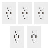TOPGREENER TU2154A 4A High Speed USB Charger Receptacle 15A Tamper-Resistant Outlet, 5-Pack White