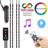 Car Interior Led Lights, Waterproof 4pcs 20inch Long Strips, Rainbow Flow Car LED Strip Light, Full Color Cycle, Remote Control 30+ Unique Dynamic Mode, Music Under Dash Car Lighting with Car Charger