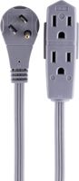 GE Indoor Extension Cord, Extra Long 8ft Power Cable, 3 Polarized Outlets, 2 Prong, Low-Profile Right-Angle Flat Plug, 16 Gauge, UL Listed, Gray, 43027