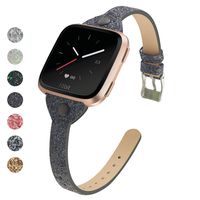 MEFEO Compatible for Fitbit Versa Bands, Bling Leather Slim Band Glitter Strap Wristband Replacment for Fitbit Versa/Versa 2/Versa Lite/Versa SE Women (Black)