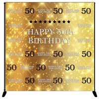 Mehofoto Happy 50th Birthday Backdrop Gold Silver Step and Repeat Birthday Photography Background 6x6ft Vinyl 50th Birthday Party Banner, Party Decoration