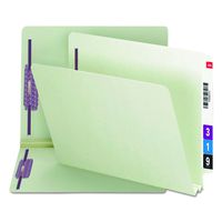 Smead End Tab Pressboard Fastener File Folder with SafeSHIELD Fasteners, 2 Fasteners, 2" Expansion, Letter Size, Gray/Green, 25 per Box (34715)
