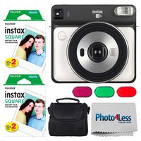 Fujifilm instax Square SQ6 Instant Film Camera (Pearl White) + Fujifilm instax Square Instant Film (40 Exposures) + Small Digital Camera/Video Case (Black) + Photo4Less Camera and Lens Cleaning Cloth