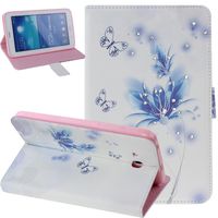 Galaxy Tab 3 Lite 7.0 Case,Butterfly Fairy and Flower Inlaid Shiny Glitter Diamond Pu Leather Flip Protective Case Cover for Galaxy Tab 3 Lite 7.0 SM-T110 / T111 7.0 Inch Tablet,Blue Flower