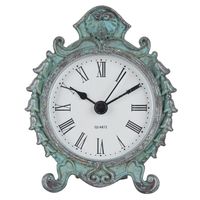 NIKKY HOME Baroque Style Pewter Quartz Small Round Table Clock with 3.12'' by 1.35'' by 3.87'', Dark Green