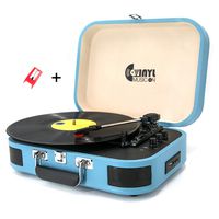 VMO USB Bluetooth Record Player with Stereo Speakers,3 Speed Briefcase Turntable with USB Play&Encoding, Pitch Control and RCA Output&Aux Input,Blue