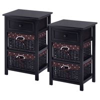 Giantex Wooden Nightstand 3 Tiers W/ 2 Baskets and 1 Drawer Bedside Sofa Storage Organizer for Home Living Room Bedroom End Table (2, Black)
