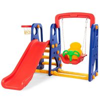 Costzon Toddler Climber and Swing Set, 3 in 1 Climber Slide Playset w/Basketball Hoop, Easy Climb Stairs, Kids Playset for Both Indoors & Backyard