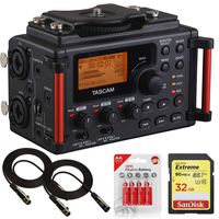 Tascam DR60DMKII Linear PCM DSLR Digital Field Recorder Bundle + 2X Cables, AA Batteries and 32GB Memory Card