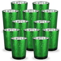 Just Artifacts Mercury Glass Votive Candle Holder 2.75-Inch (12pcs, Speckled Kelly Green) -Mercury Glass Votive Tealight Candle Holders for Weddings, Parties and Home Décor