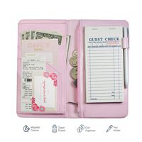 Waitress Book with Zipper Pocket, Girly Serving Book with Pen Holder for Waiter, Magnetic Closure Pocket with Big Volume, Restaurant Waitstaff Organizer, Server Wallet Fit Waitress Apron Pink