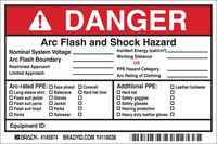 Arc Flash Labels, Adhesive, Vinyl, 4" x 6" x 0.004", Black/Red On White (Pack of 5)