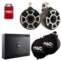 Wet Sounds Black REV 10 Fixed Clamp Tower Speakers with Wet Sounds SD2 1250 Watt Amplifier & Suitz Speaker Covers