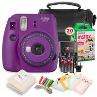 FUJIFILM INSTAX Mini 9 Instant Film Camera (Purple with Clear Accents) + Fujifilm Instax Film, Camera Case and Basic Accessory Bundle