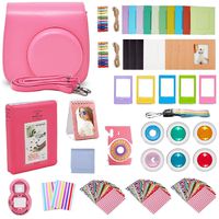 Followsun 16 in 1 Instant Camera Accessories for Fujifilm Instax Mini 9 8 8+: Case, Rainbow Strap, Album, 6 Colored Filters, Selfie Lens, Decor Stickers, Film Frames, Cleaning Cloth (Flamingo Pink)