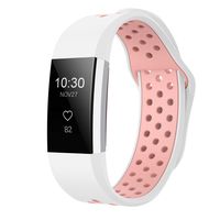 iGK Silicone Replacement Bands Compatible for Fitbit Charge 2, Adjustable Breathable Sport Strap Smartwatch Fitness Wristband with Air Holes White Pink Large
