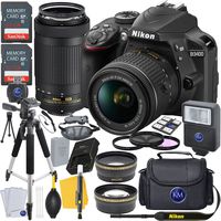 Nikon D3400 DSLR Camera (Black) w/ 18-55mm & 70-300mm Lens + 2 X 32GB Card + Deluxe Photo Bundle