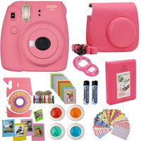 Fujifilm Instax Mini 9 Instant Camera Bundle Includes Carrying Case + Frames + Photo Album + 4 Color Filters and More Accessories Kit (Flamingo Pink)