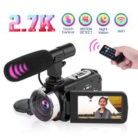 Digital Video Camera 2.7K 30FPS UHD Camcorder with 16X Digital Zoom, 3.0 inch Touch Screen IR Night Vision Portable Vlogging Camera with Remote Control, Microphone as a Gift, for Recording Life