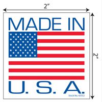 Tabbies Shipping & Handling Labels Red, White & Blue, 2"W x 2"H"Made in U.S.A." 500 Labels/Roll, 12 Rolls Per Box (43552)