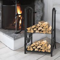 ART TO REAL Firewood Log Rack Fireplace Tool Sets Black Wrought Iron Firewood Storage Holder Fireplace Wood Carrier Fireside Lumber Stacking Log Bin Brush Shovel Poker Tongs 17.8 x 11.8 x 29.3in