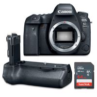 Canon EOS 6D Mark II Wi-Fi Digital SLR Camera Body Kit with Power Battery Grip & 64GB Memory Card