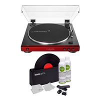 Audio-Technica AT-LP60X Fully Automatic Belt-Drive Stereo Turntable (Red) Bundle with Knox Gear Vinyl Record Cleaner Kit