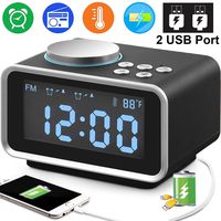 TURNMEON Digital Alarm Clock Radio, 3.5" Blue LCD Snooze Alarm Clock FM Radio with Dual USB Charge Ports Temperature Dimmer Sleep Timer Adjustable Alarm Volume for Home Office Thanksgiving Xmas Gifts