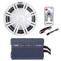 KICKER 45KMF102 10" Free Air Marine Subwoofer+Hifonics Amp+LED Grille+Remote