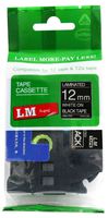 LM Tapes - Brother PT-E550W 1/2" (12mm 0.47 Laminated) White on Black Compatible TZe P-touch Tape for Brother Model PTE550W Label Maker with FREE Tape Guide Included